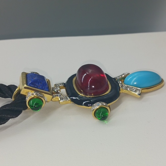 Kenneth Jay Lane Jewelry - VINTAGE KJL Kenneth Jay Lane Art Deco Cabochon & Crystal Pendant Necklace